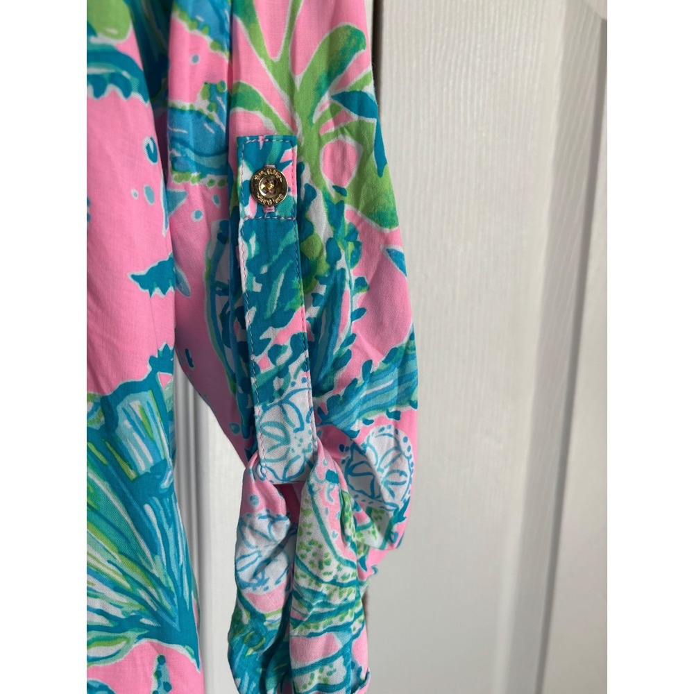Lilly Pulitzer Natalie Shirtdress Cover Up S Pink Blue Sea Life Button Front - Picture 9 of 9